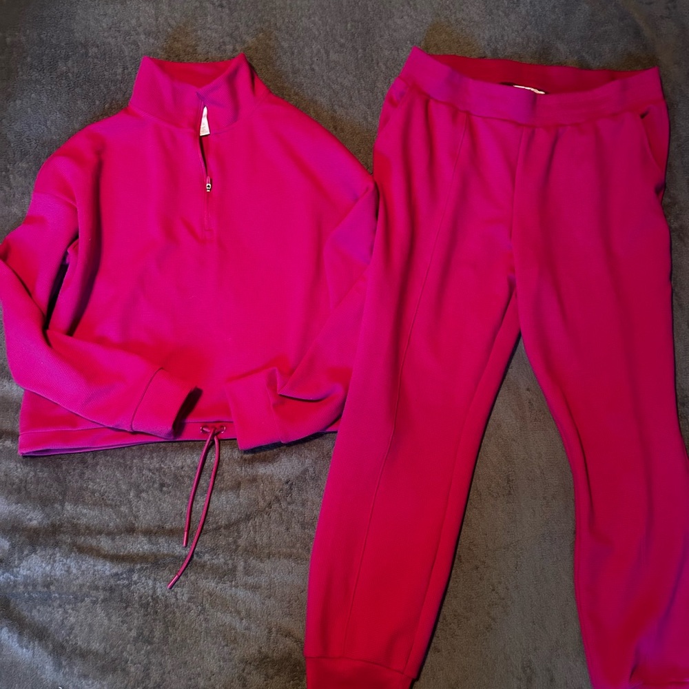 Women Fuchsia Sweatpants and Pullover Set large